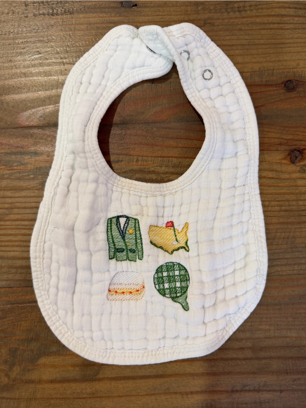 White Quilted Baby Bib with Green Embroidery Augusta Master’s Golf